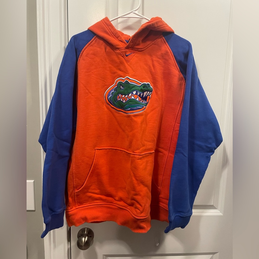 Nike Orange and Blue Hoodie with Gator Emblem
